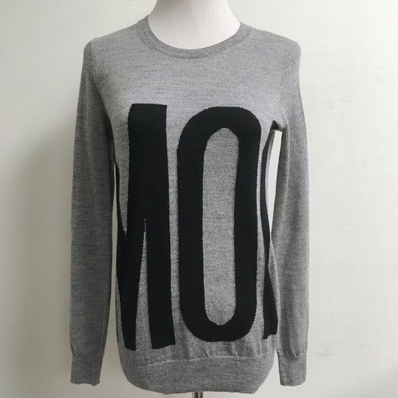 Madewell Moi gray black merino wool graphic crew neck sweater XS - Picture 2 of 7
